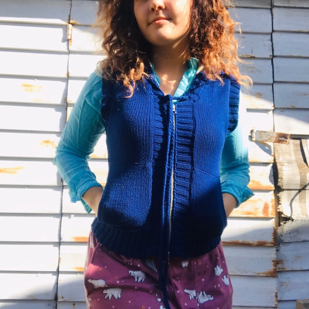 Vibrant Blue Free People Knitted Vest and Hood